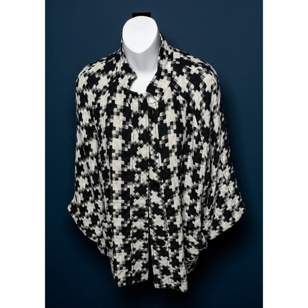 Coldwater Creek Black White Geometric Button Collared Women's Jacket XL
